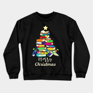 Cute christmas library tree gift librarian and book Crewneck Sweatshirt